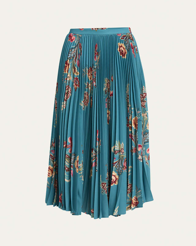 Floral Pleated A-Line Skirt